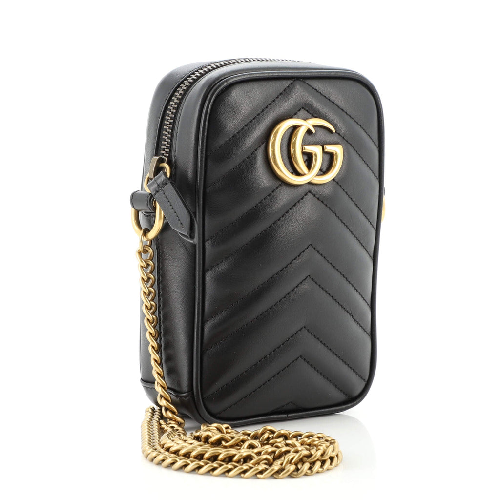 GG Marmont Vertical Phone Crossbody Bag Matelasse Leather Mini