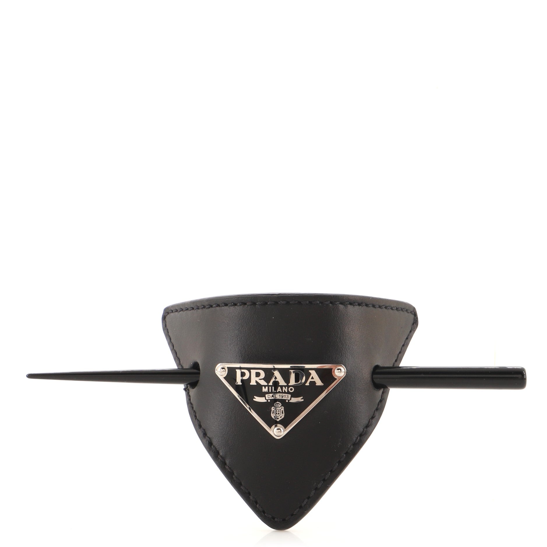 Triangle Logo Pin Hair Clip Leather XS