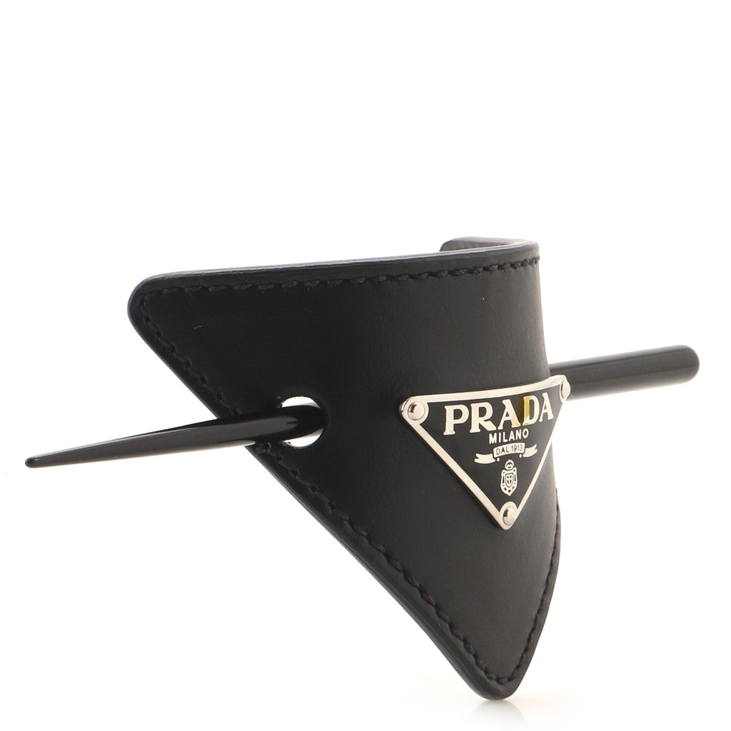 Triangle Logo Pin Hair Clip Leather XS