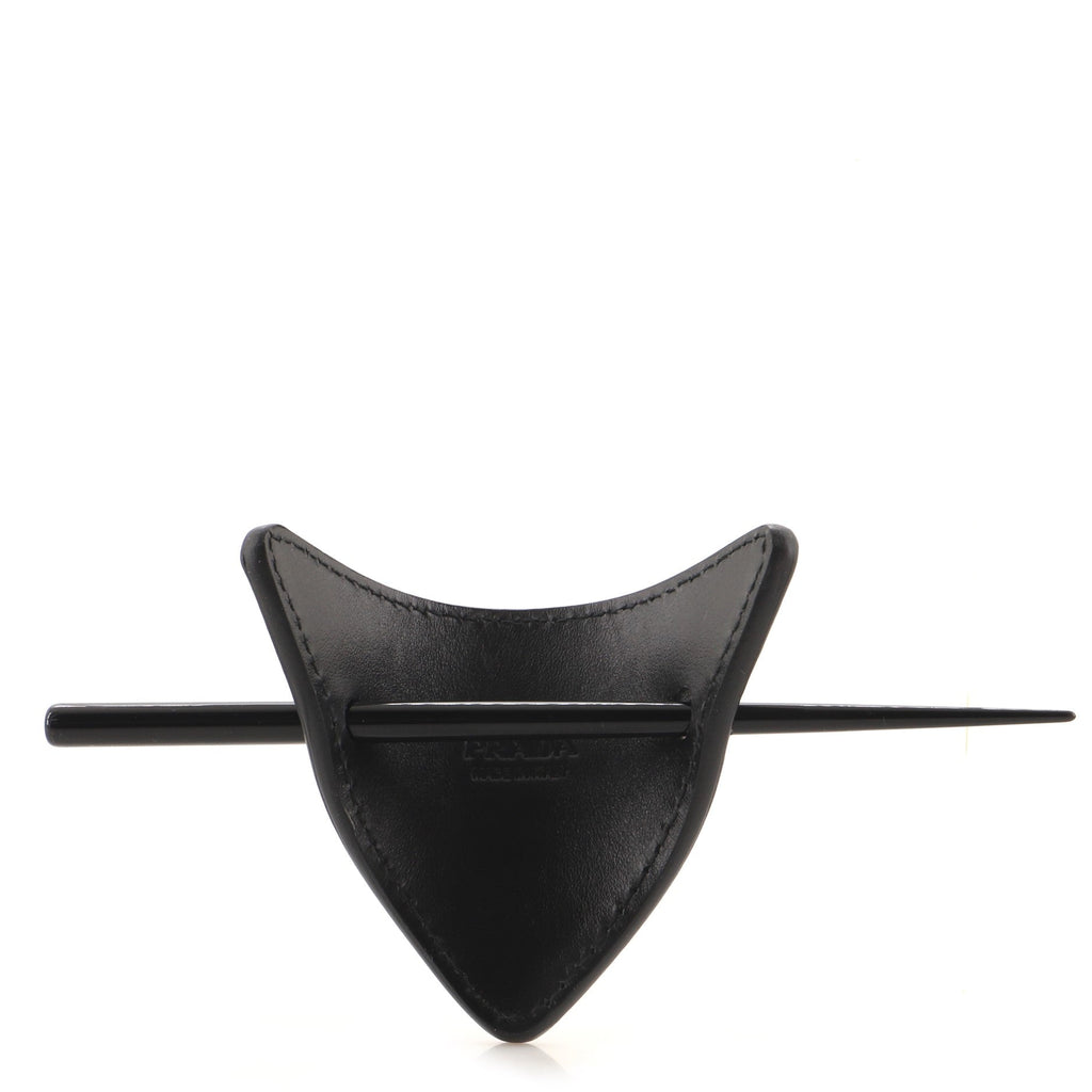 Triangle Logo Pin Hair Clip Leather XS