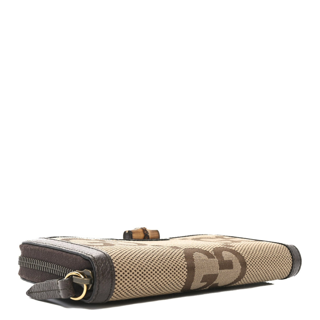 Monogram Jumbo GG Textured Dollar Calfskin Diana Zip Around Continental Wallet Camel Ebony New Acero