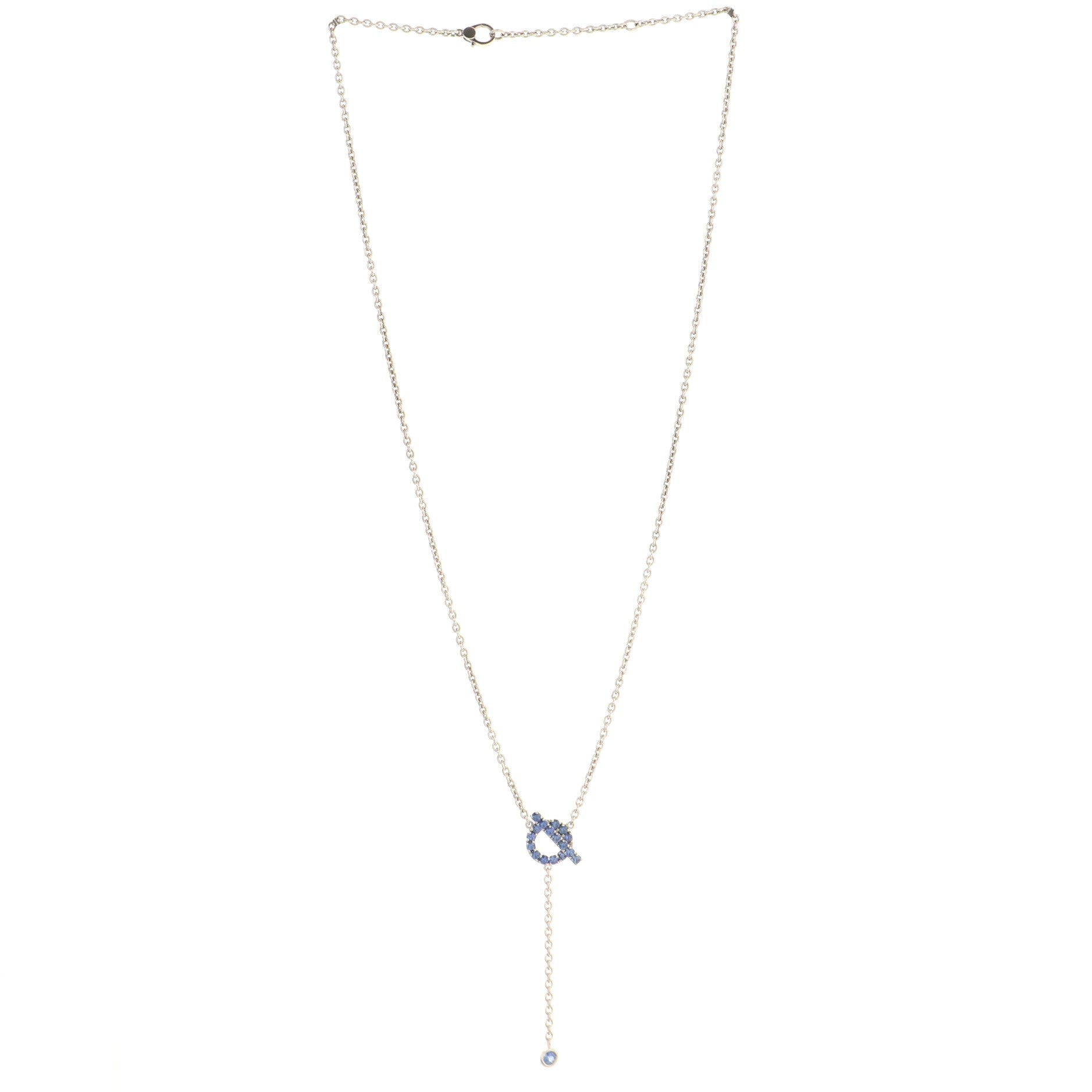 Finesse Lariat Necklace 18K White Gold with Blue Sapphires