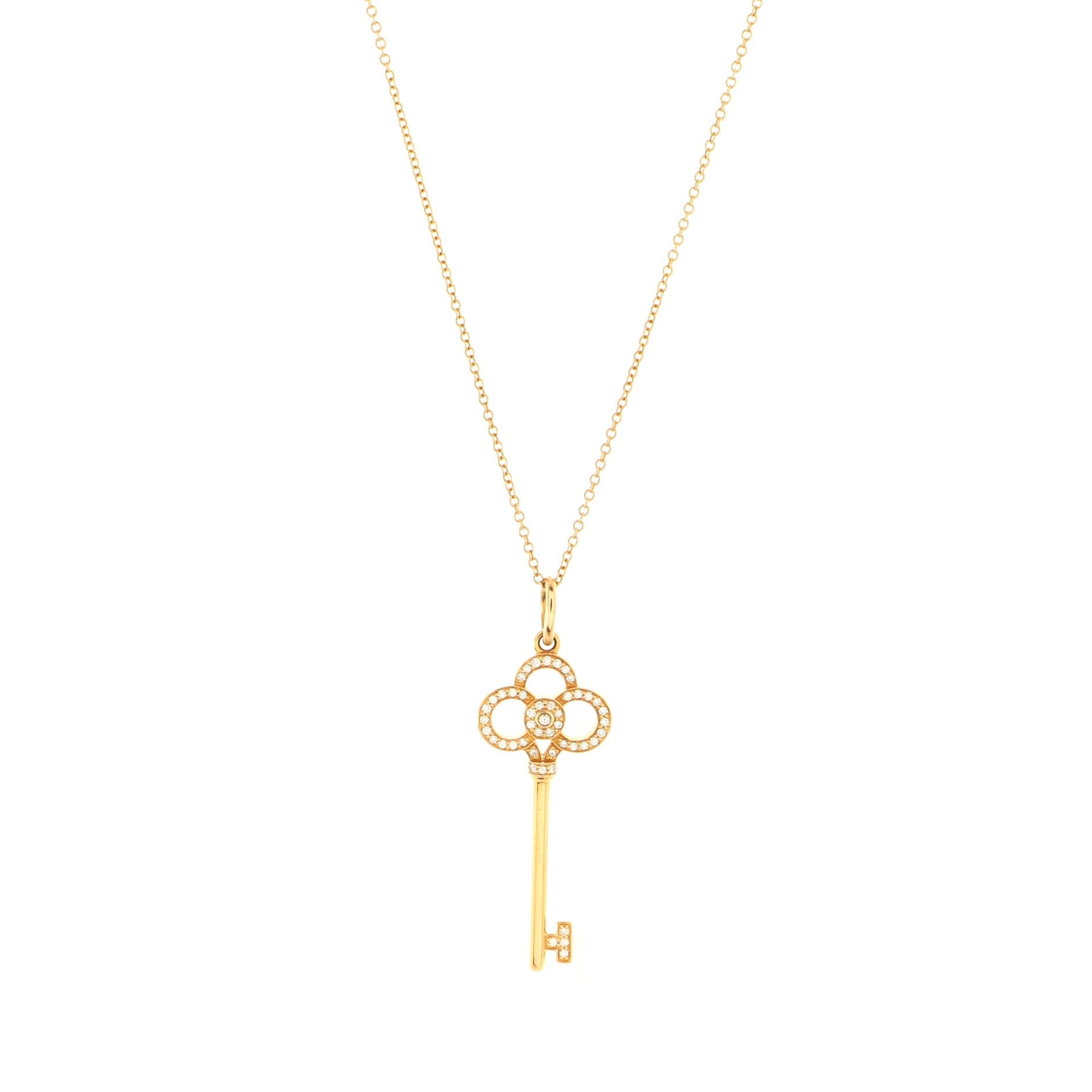 Crown Key Pendant Necklace 18K Rose Gold with Diamonds