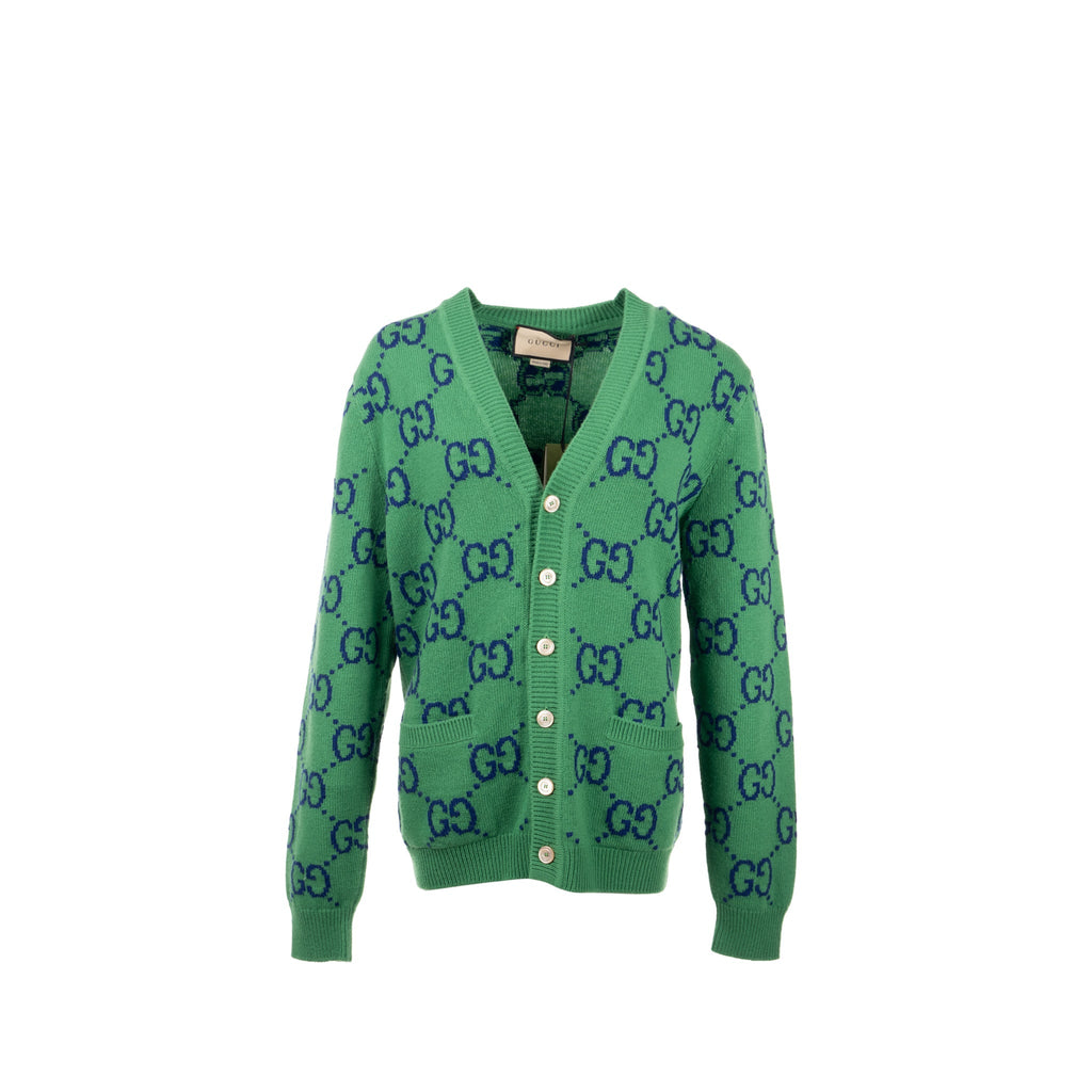 Gucci size S GG Knitted igan wool/laine Green/multicolour