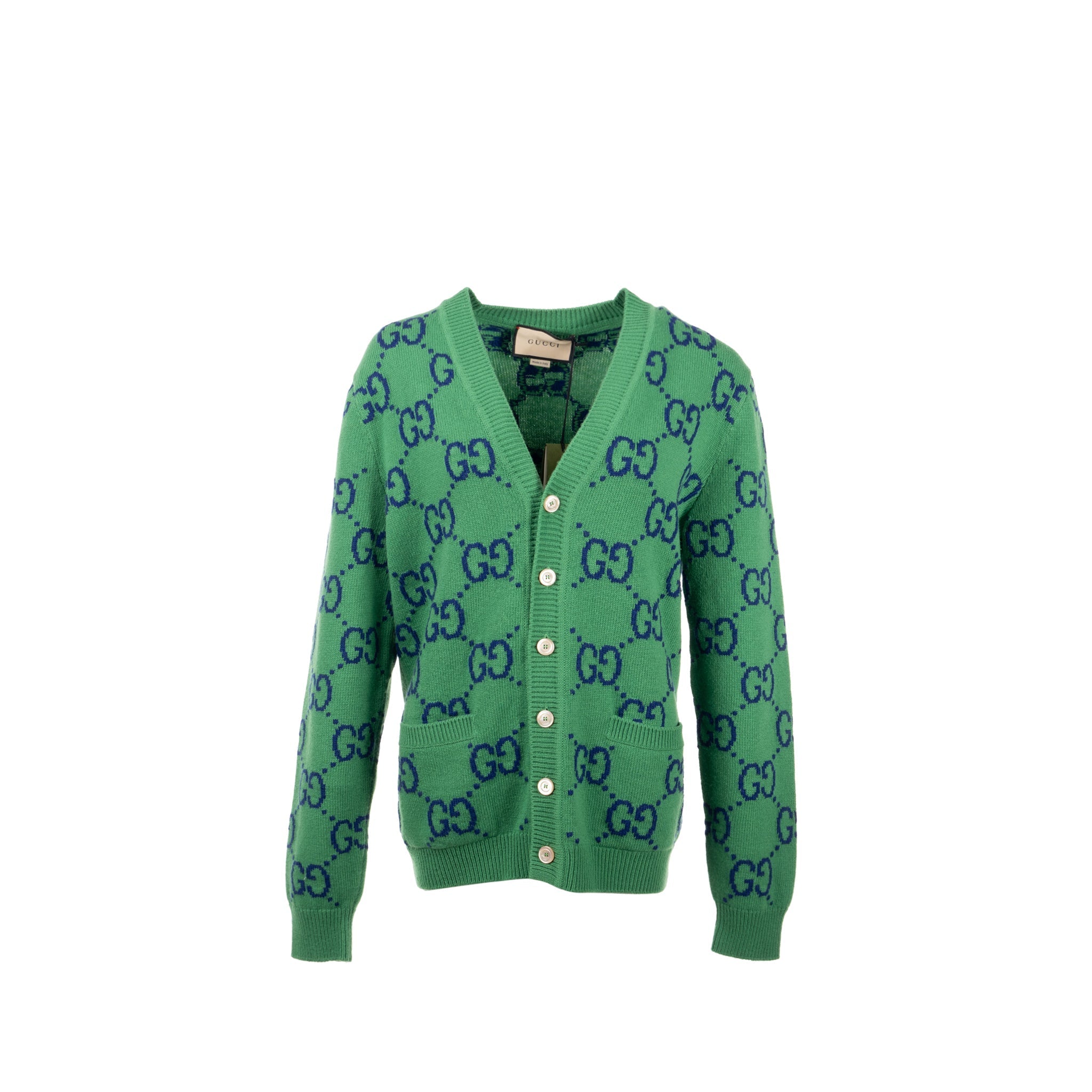 Gucci size S GG Knitted igan wool/laine Green/multicolour