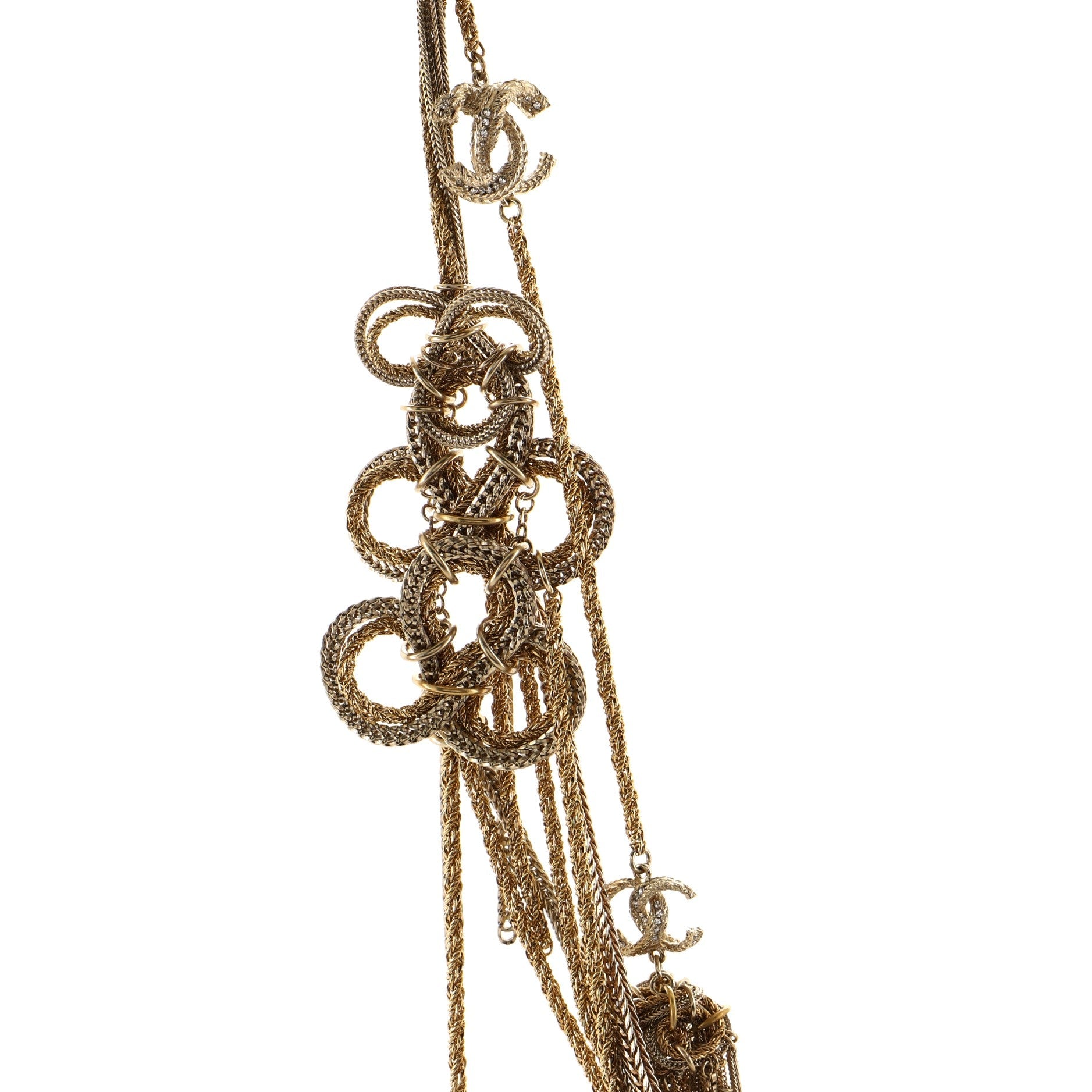 Paris-Cosmopolite CC Knot Multi Chain Wrap Long Necklace Metal with Crystals