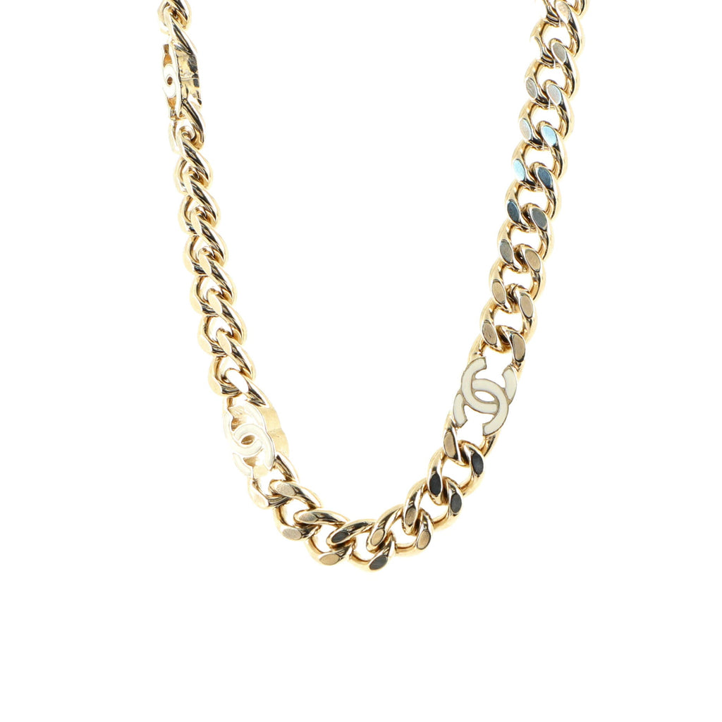 Triple CC Link Chain Choker Necklace Metal with Enamel