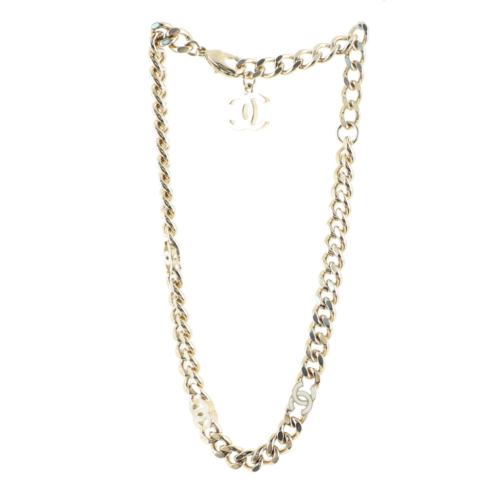 Triple CC Link Chain Choker Necklace Metal with Enamel