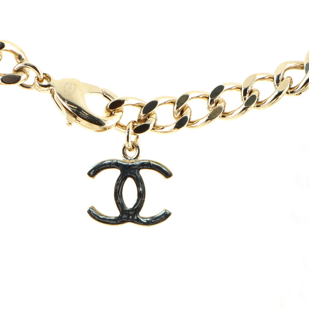 Triple CC Link Chain Choker Necklace Metal with Enamel
