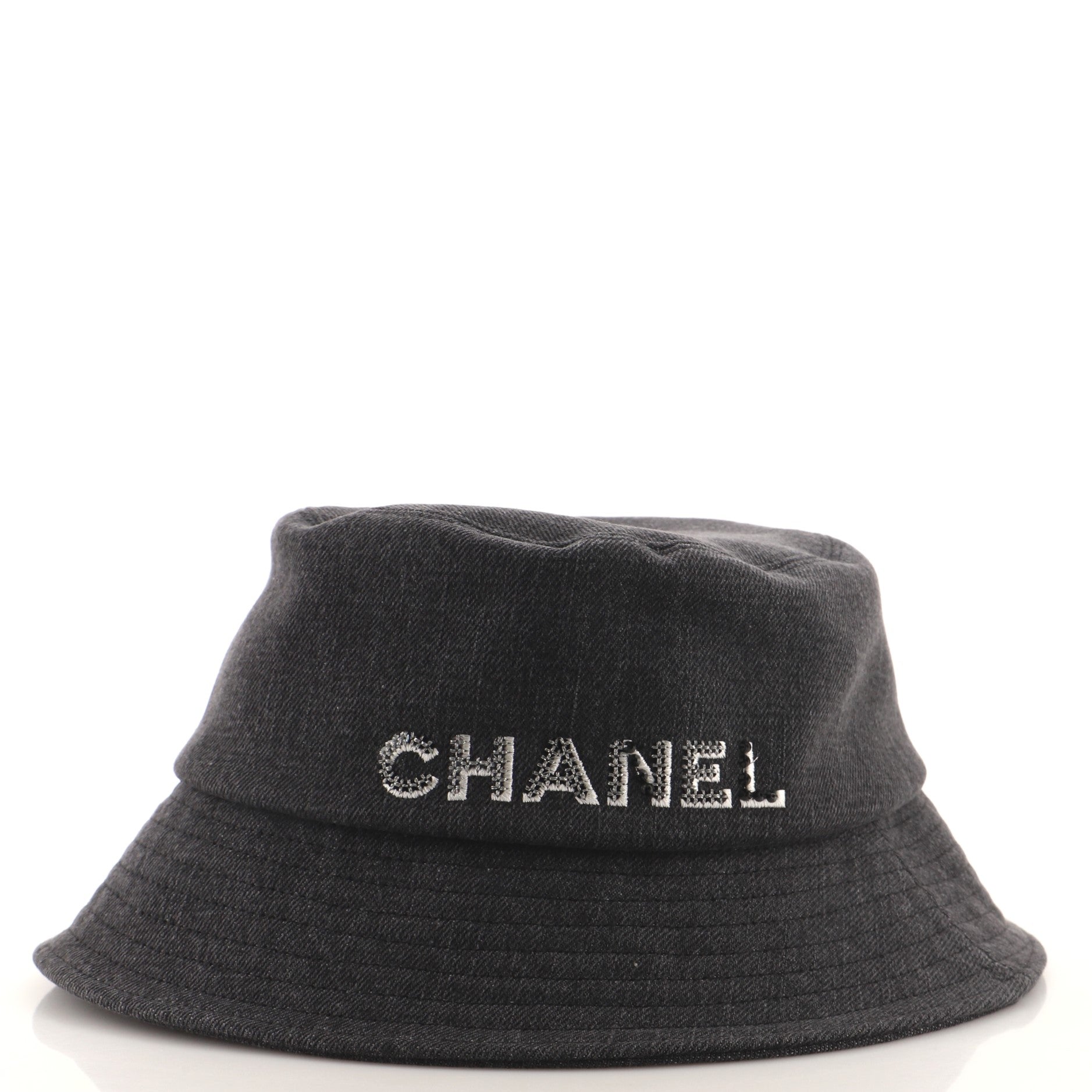 Logo Letters Bucket Hat Embroidered Denim XS