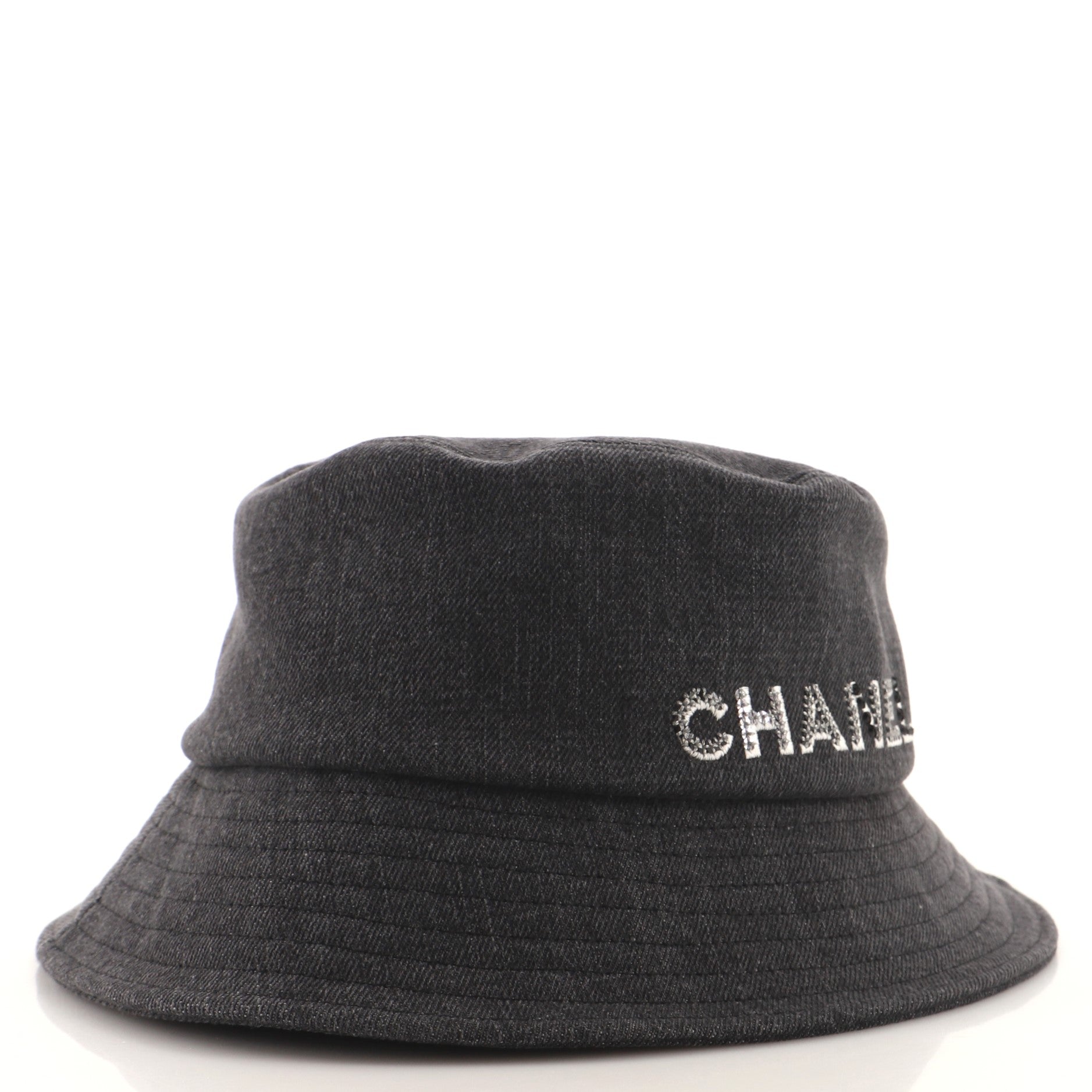 Logo Letters Bucket Hat Embroidered Denim XS