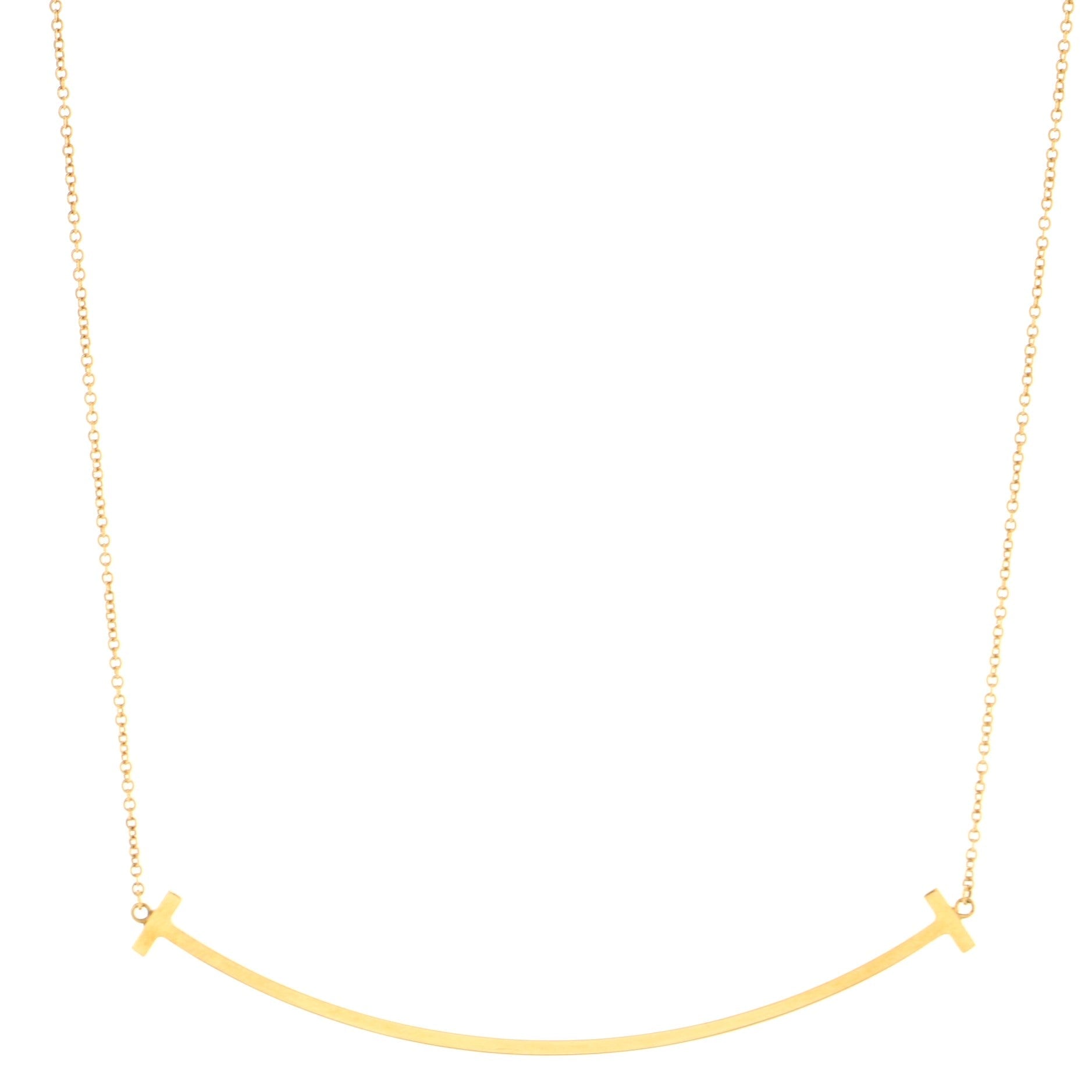 T Smile Pendant Necklace 18K Yellow Gold Large