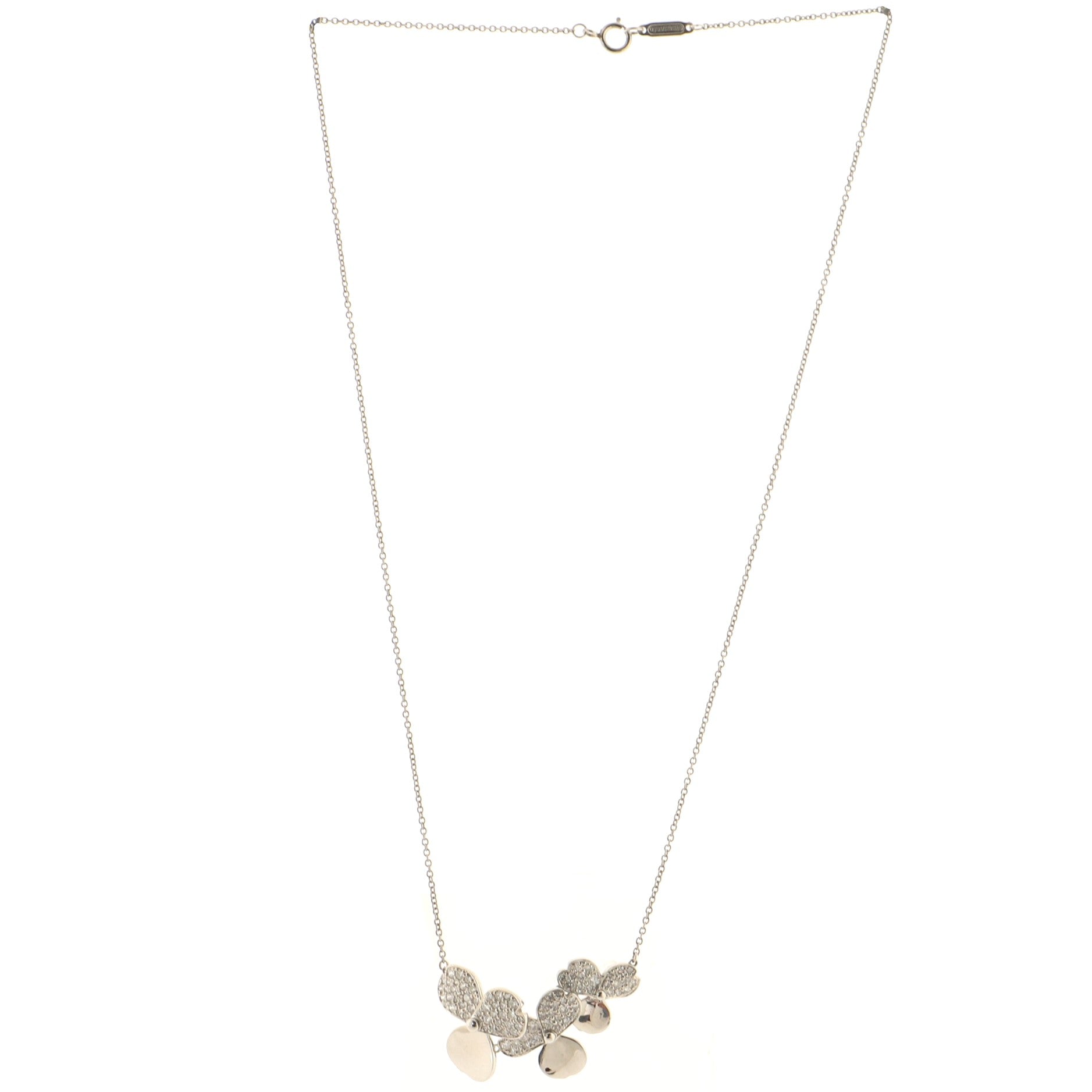 Paper Flowers Cluster Pendant Necklace Platinum with Diamonds Mini