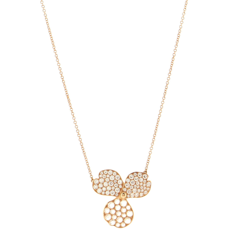 Paper Flowers Pendant Necklace 18K Rose Gold with Pave Diamonds Large