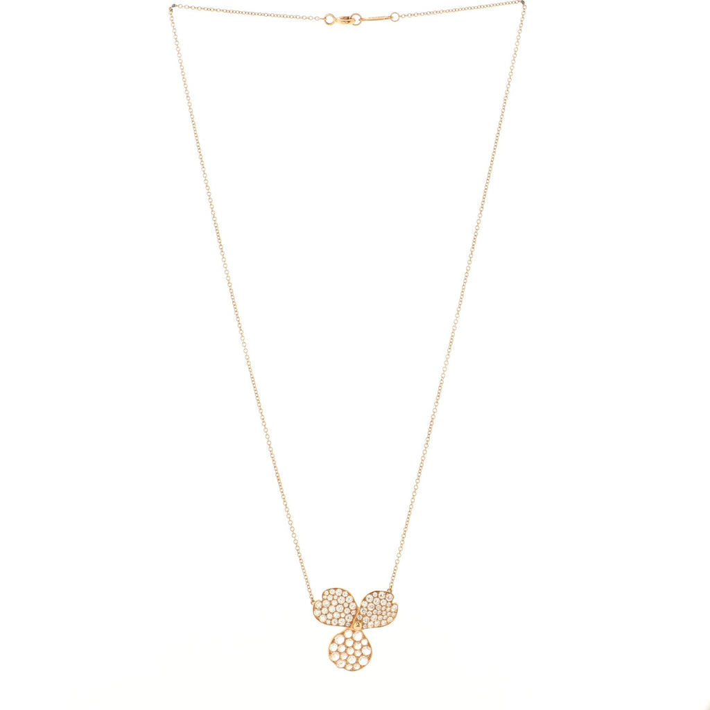 Paper Flowers Pendant Necklace 18K Rose Gold with Pave Diamonds Large