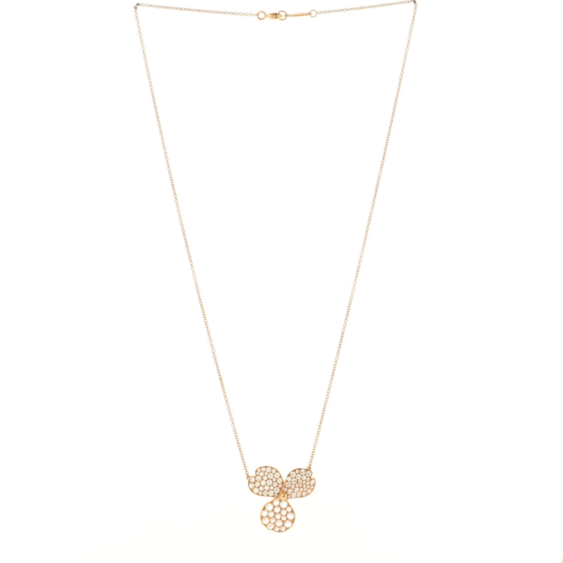 Paper Flowers Pendant Necklace 18K Rose Gold with Pave Diamonds Large