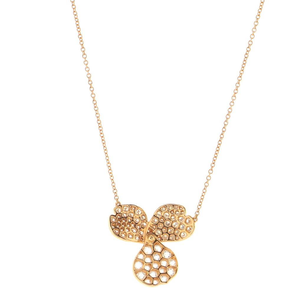 Paper Flowers Pendant Necklace 18K Rose Gold with Pave Diamonds Large