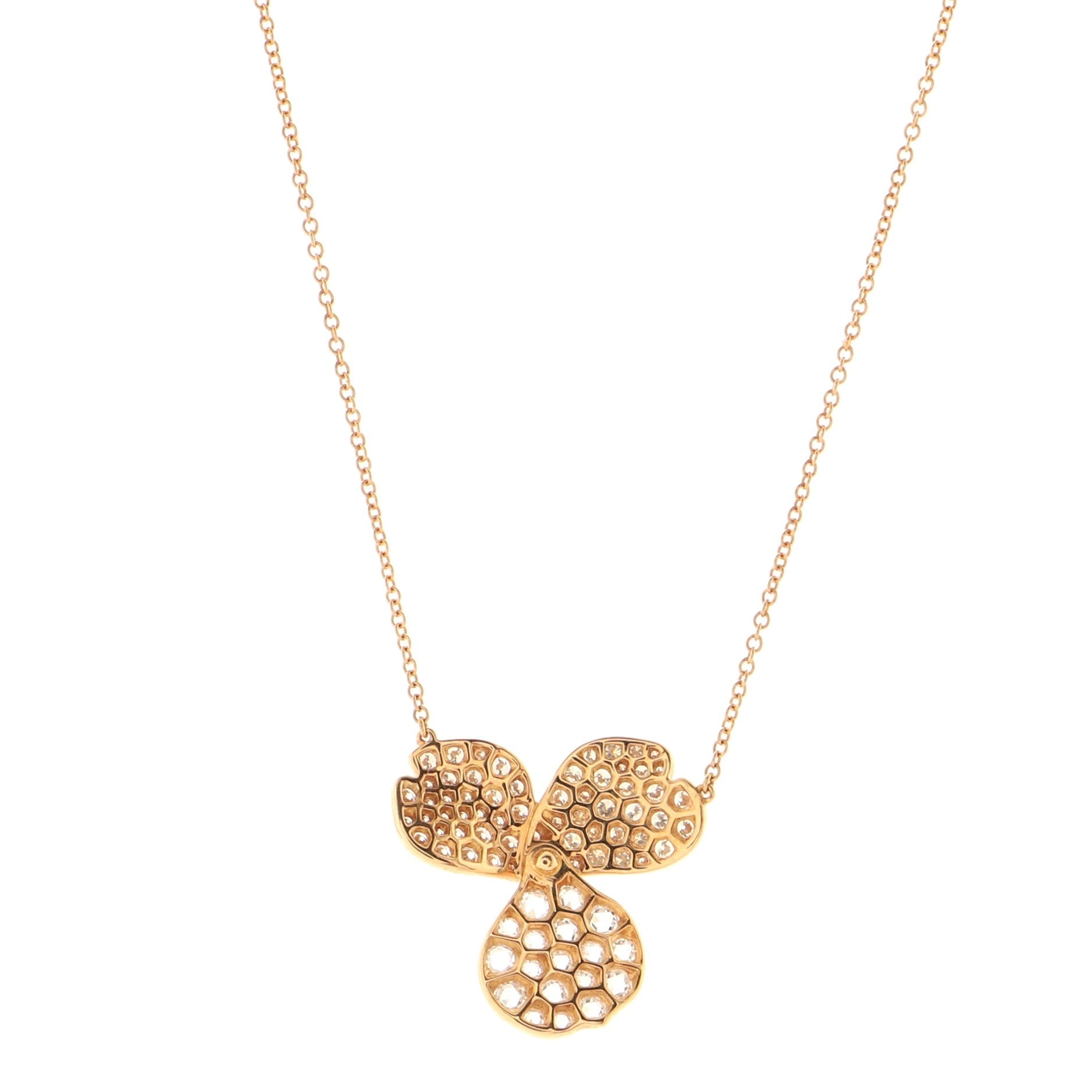 Paper Flowers Pendant Necklace 18K Rose Gold with Pave Diamonds Large