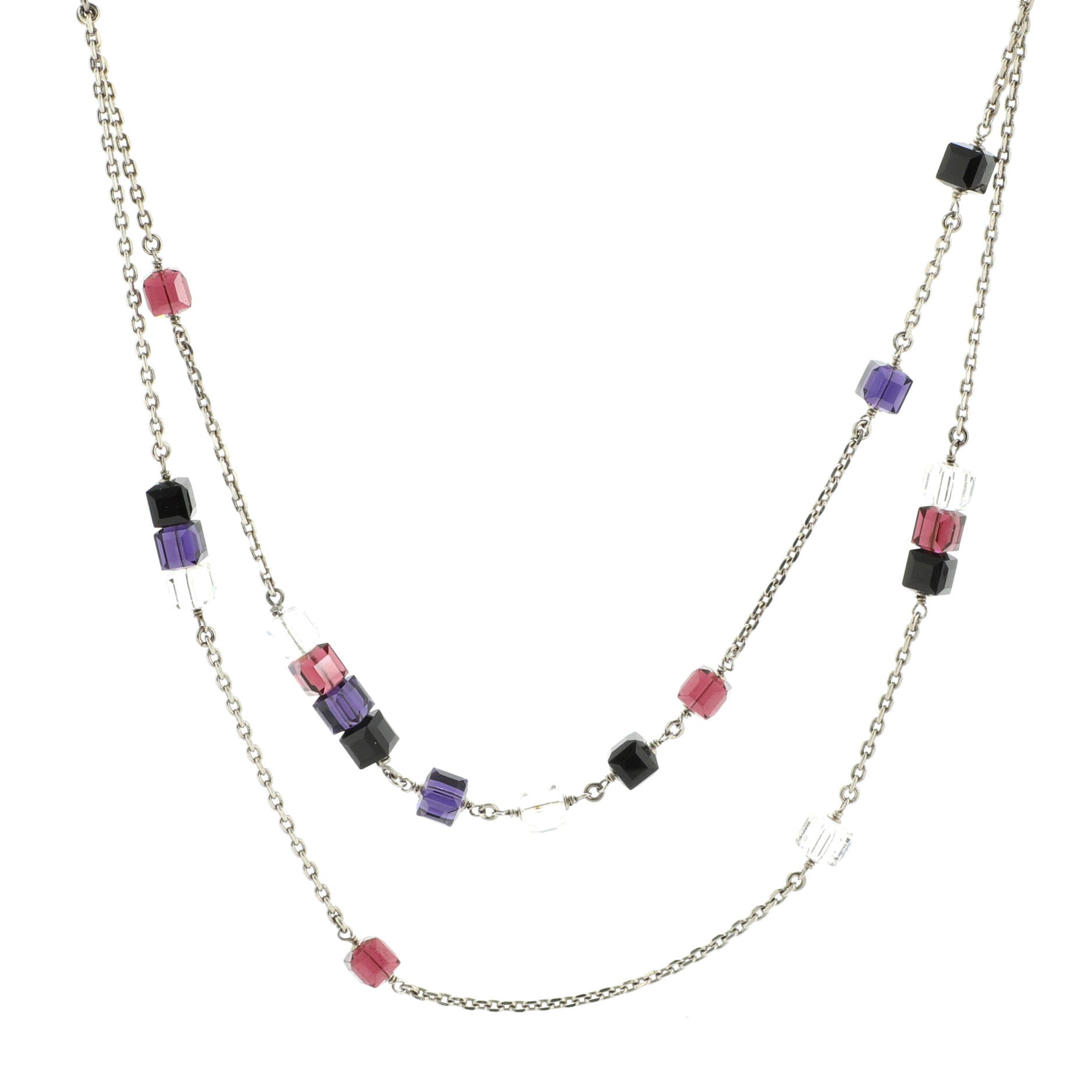 CC Cube Station Long Necklace Metal with Crystals