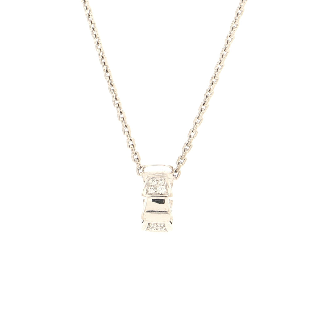 Serpenti Viper Pendant Necklace 18K White Gold with Pave Diamonds