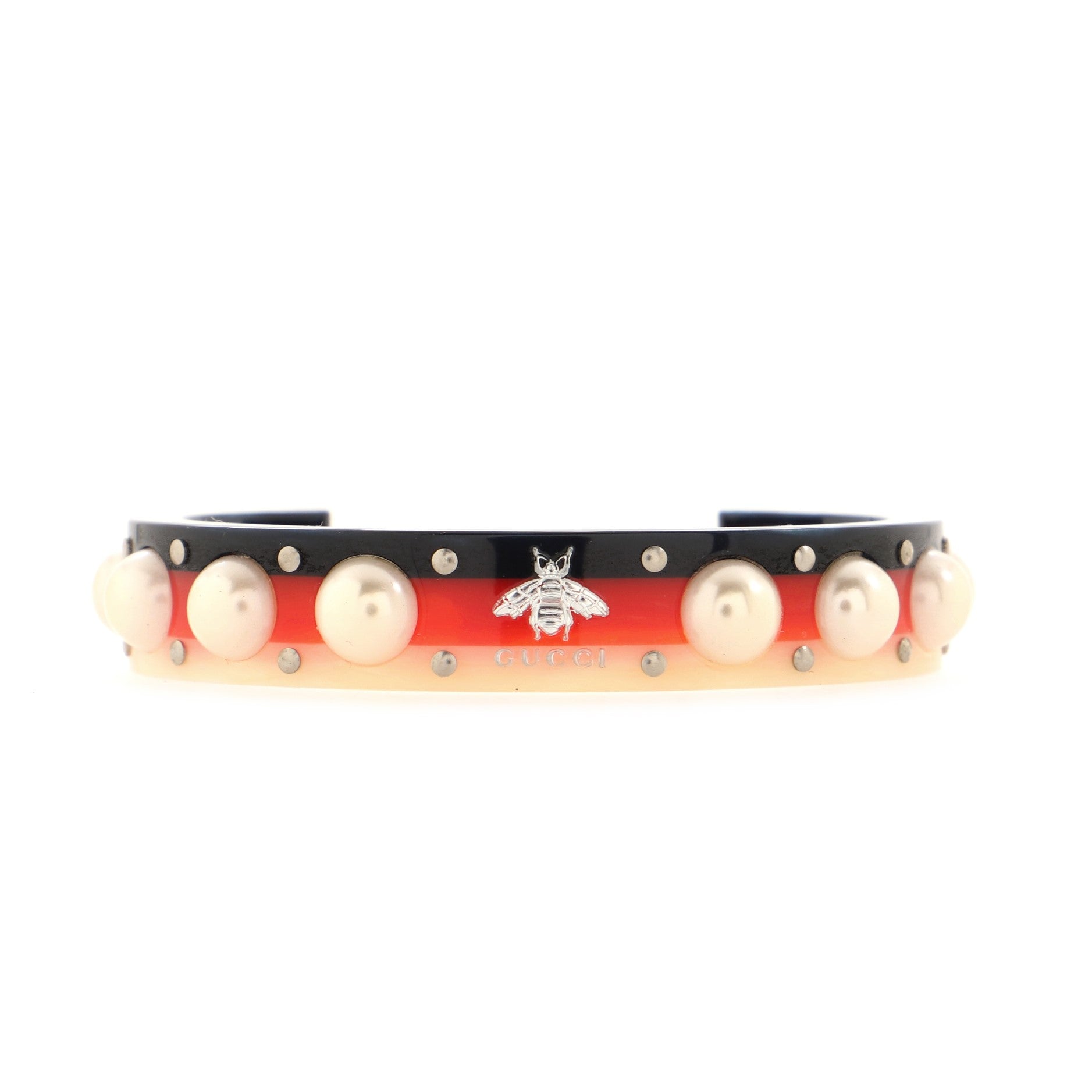 Bee Web Cuff Bracelet Studded Resin and Faux Pearls