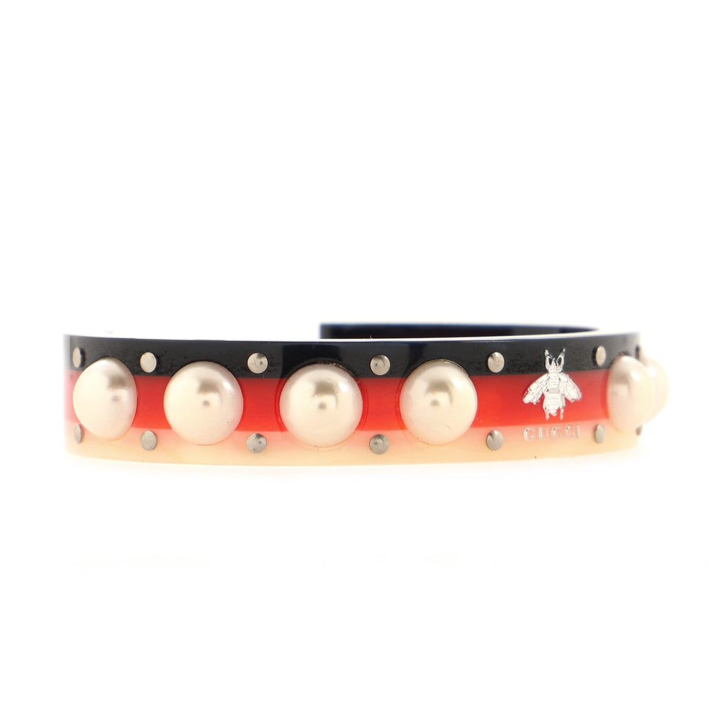 Bee Web Cuff Bracelet Studded Resin and Faux Pearls