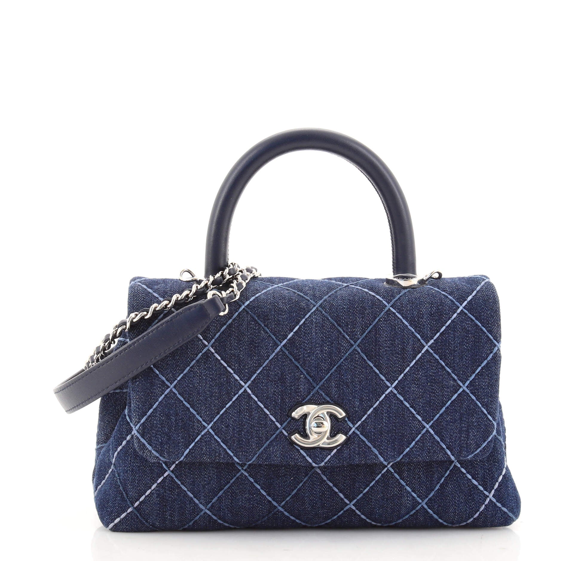 Coco Top Handle Bag Quilted Denim Mini