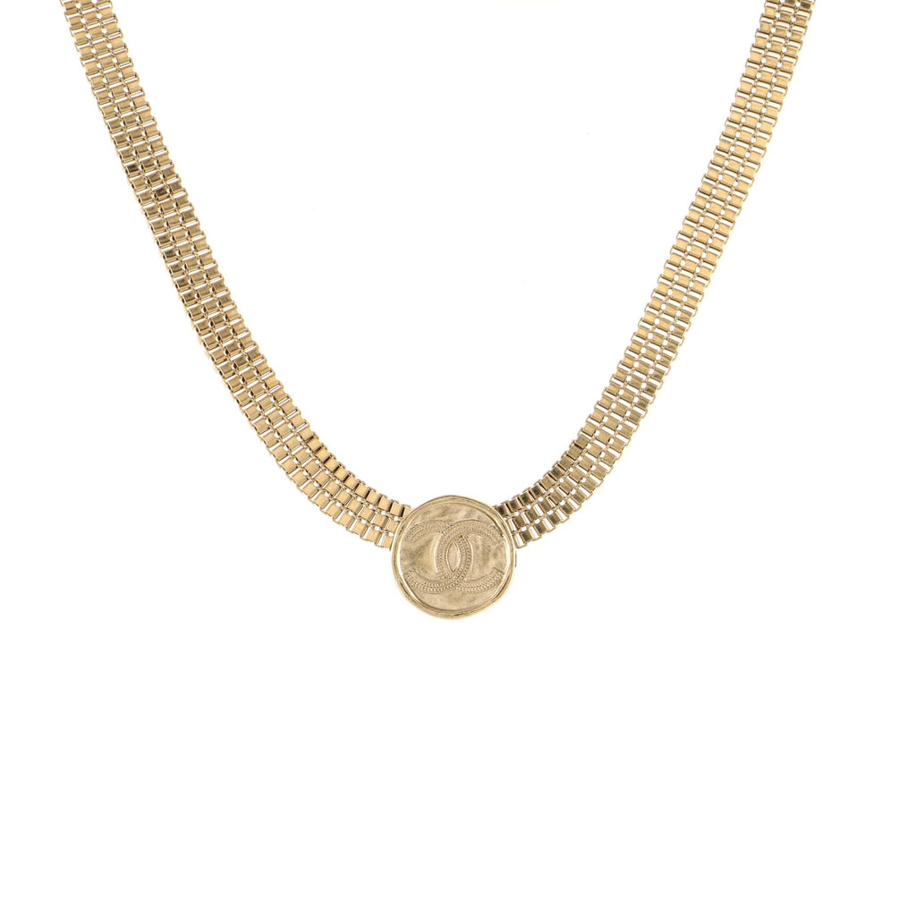 CC Medallion Chain Link Choker Necklace Metal