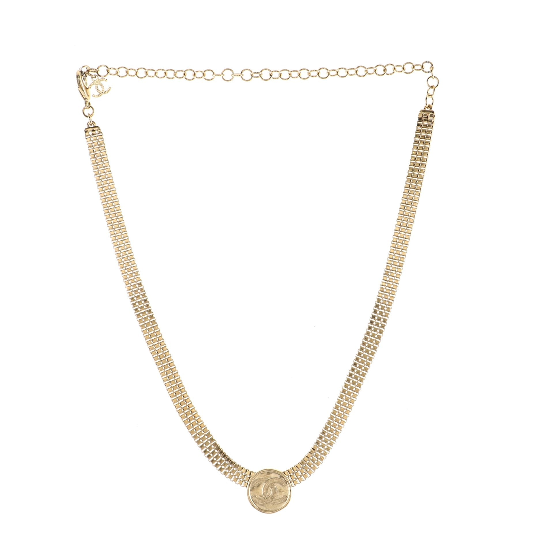 CC Medallion Chain Link Choker Necklace Metal
