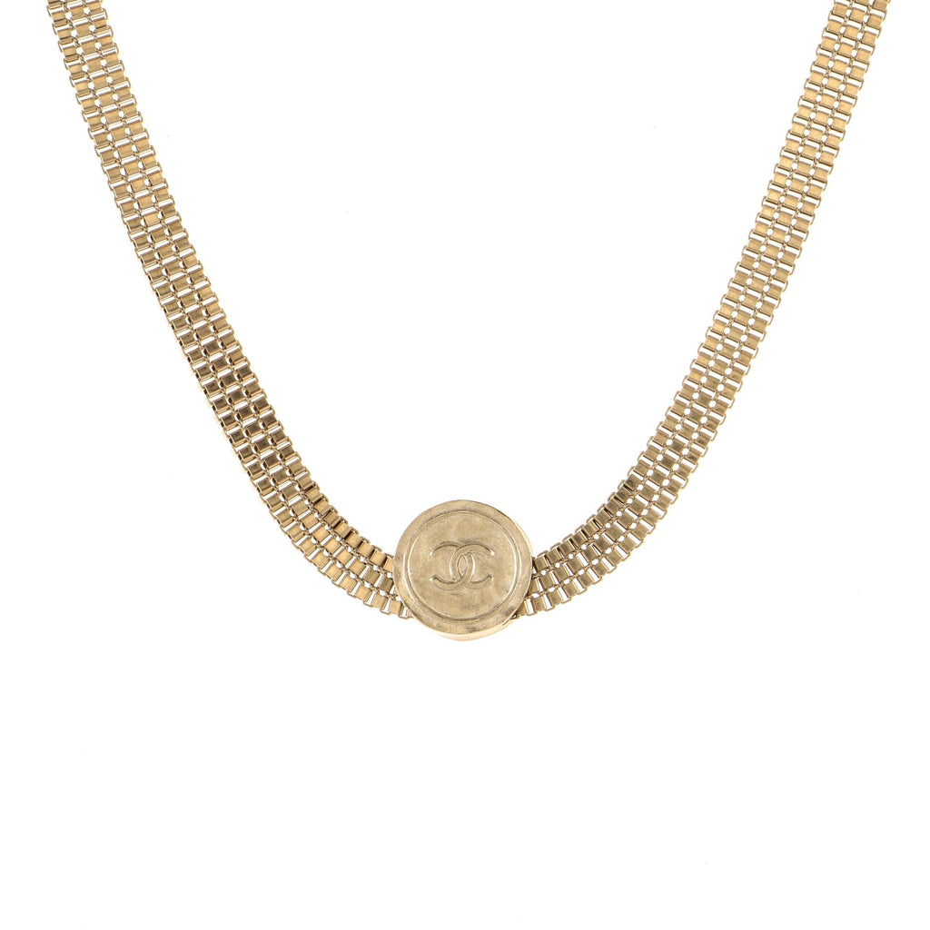 CC Medallion Chain Link Choker Necklace Metal