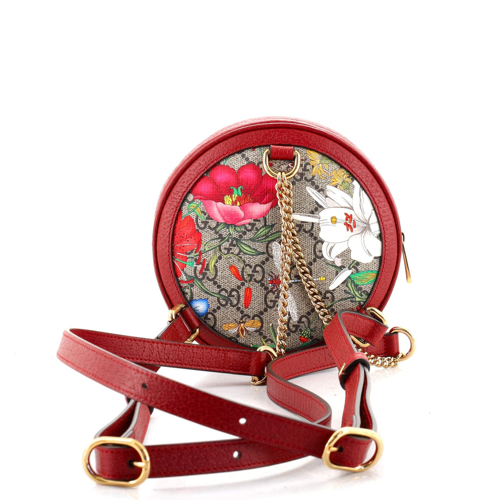 Ophidia Round Backpack Flora GG Coated Canvas Mini