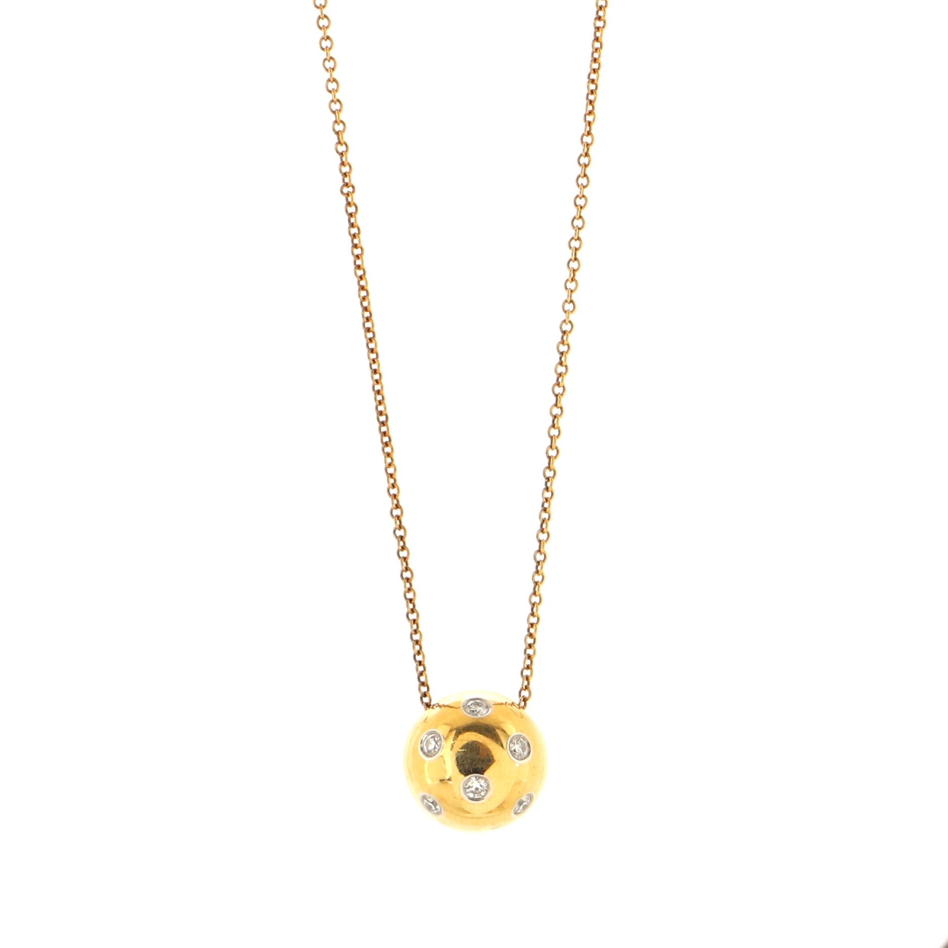 Dots Ball Pendant Necklace 18K Yellow Gold with Diamonds