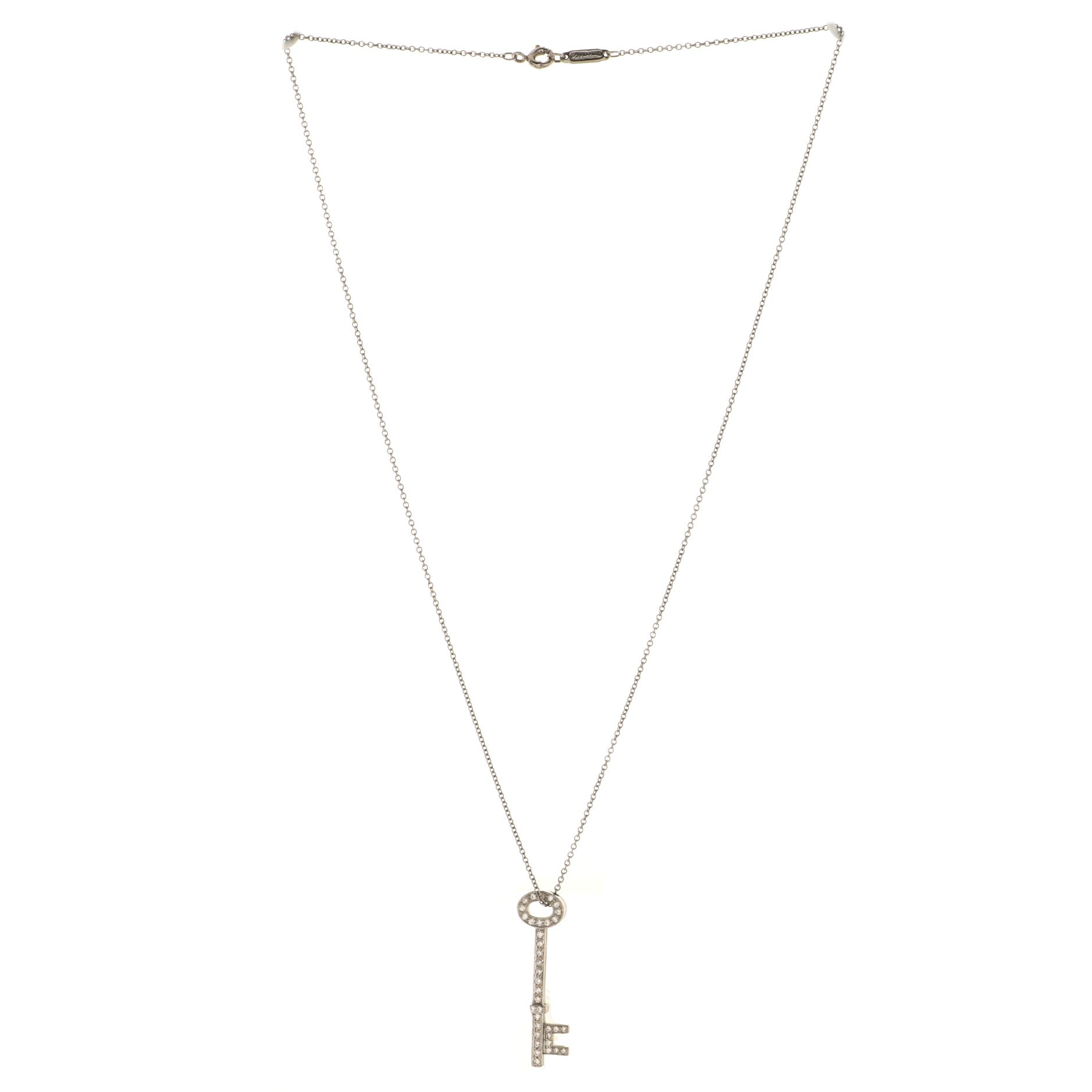Oval Key Pendant Necklace Platinum and Diamonds