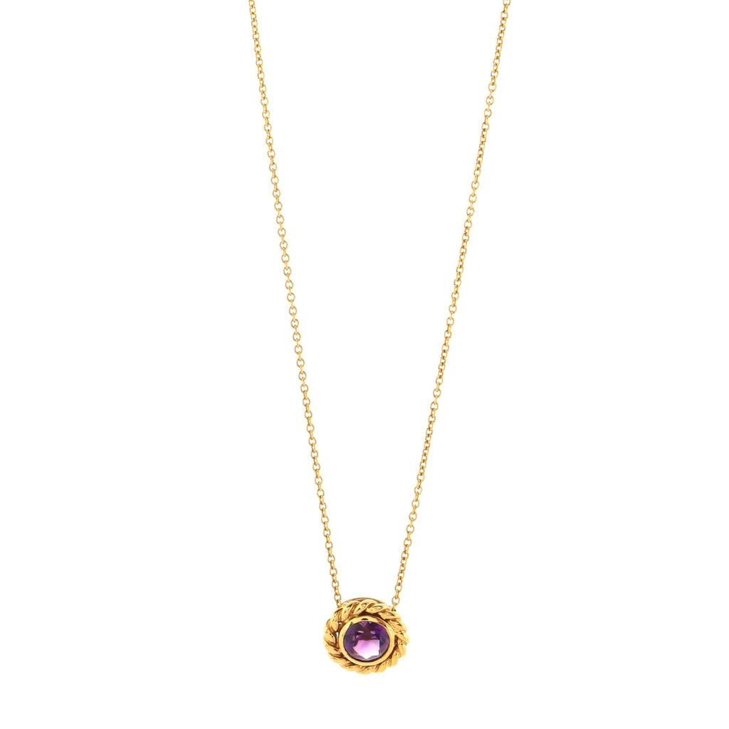 Circle Pendant Necklace 18K Yellow Gold with Amethyst