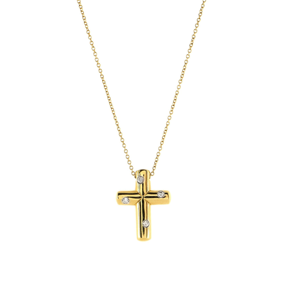 Dots Cross Pendant Necklace 18K Yellow Gold with Diamonds