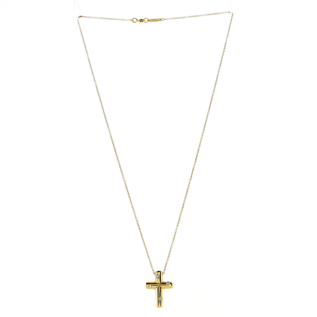 Dots Cross Pendant Necklace 18K Yellow Gold with Diamonds