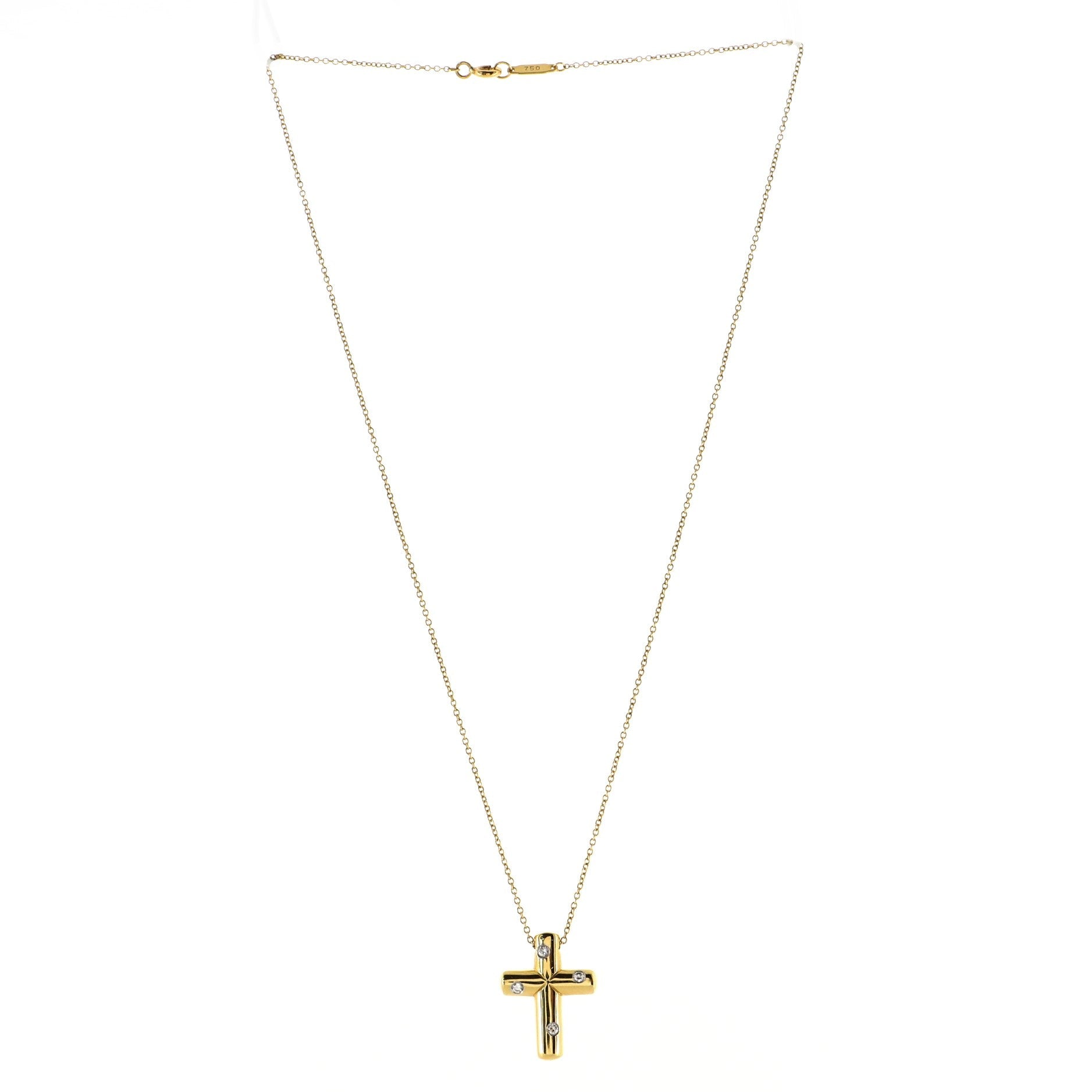 Dots Cross Pendant Necklace 18K Yellow Gold with Diamonds