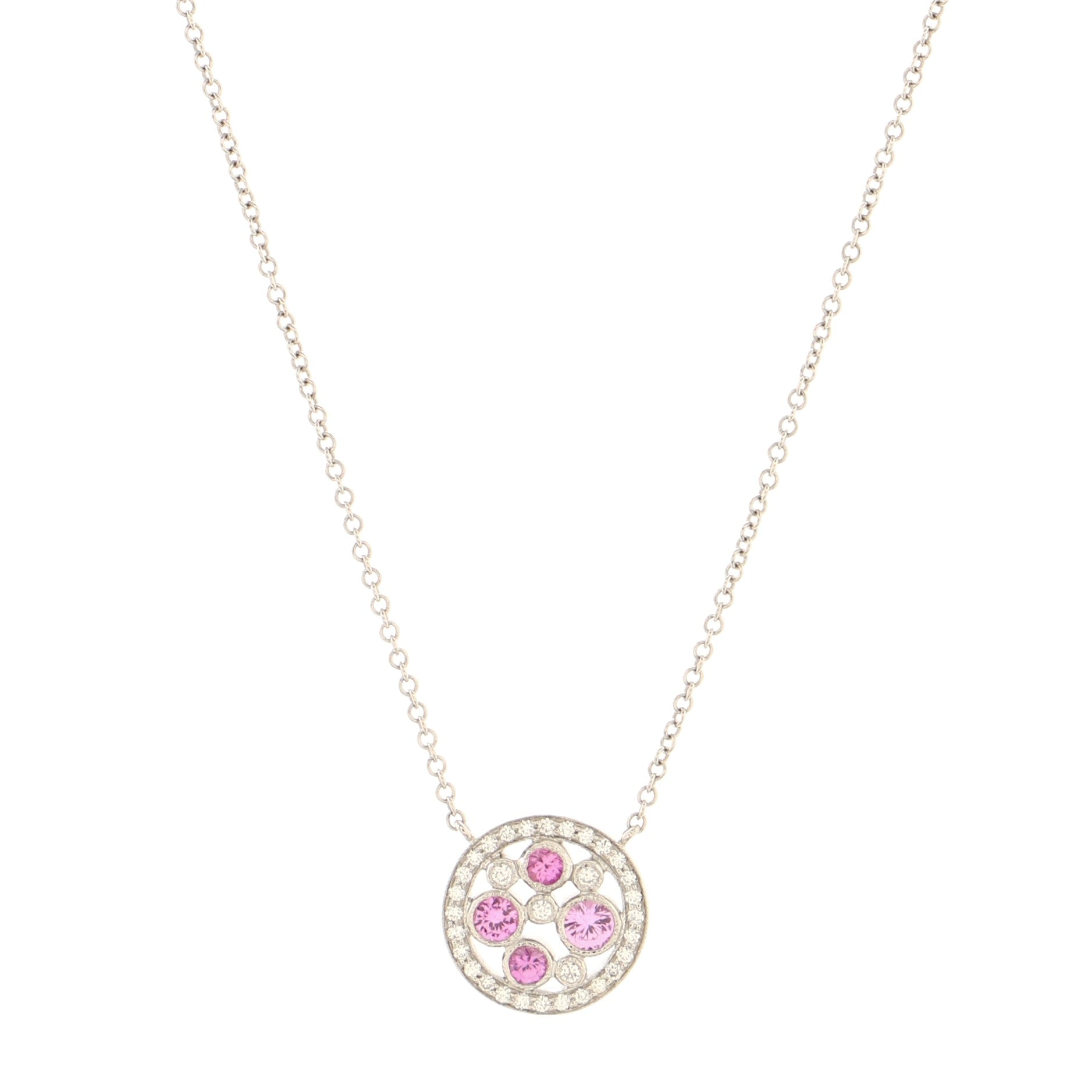 Cobblestone Pendant Necklace Platinum with Diamonds and Pink Sapphires