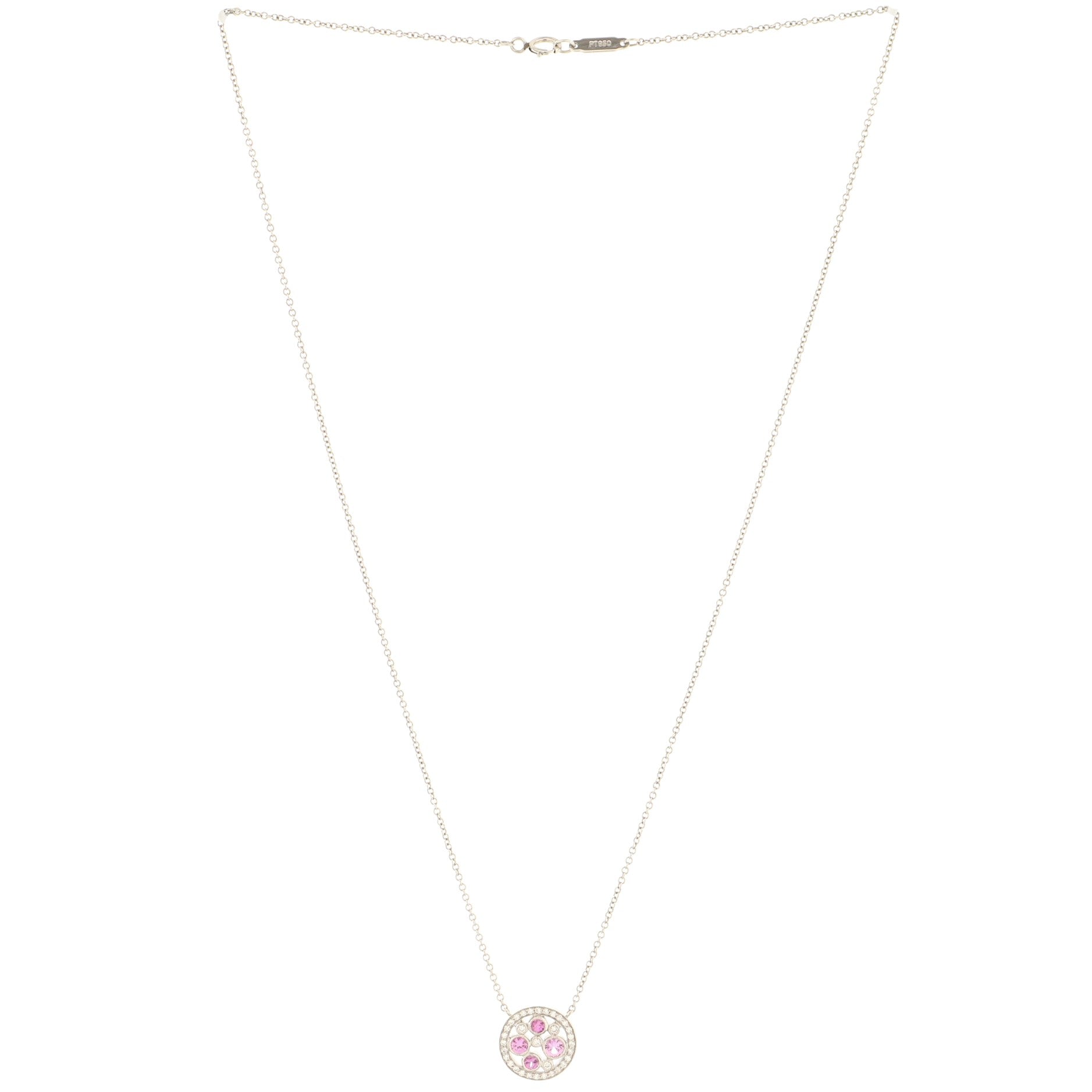 Cobblestone Pendant Necklace Platinum with Diamonds and Pink Sapphires