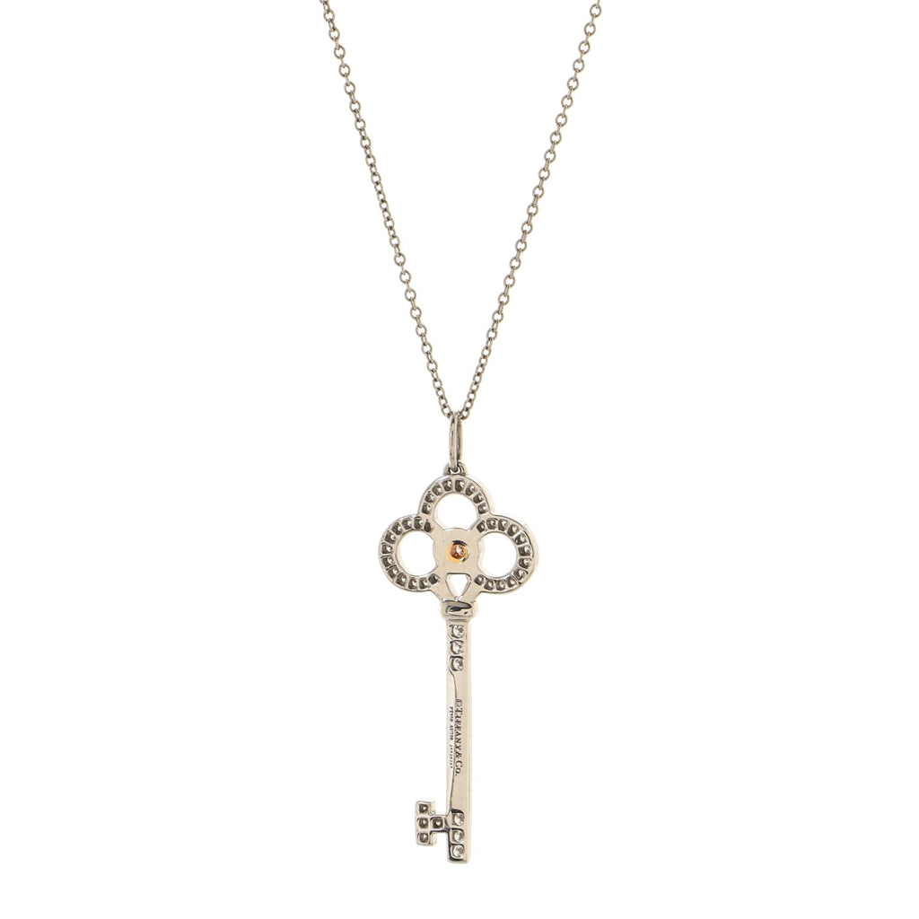 Key Pendant Necklace 18K White Gold and Platinum and Diamonds and Pink Diamonds
