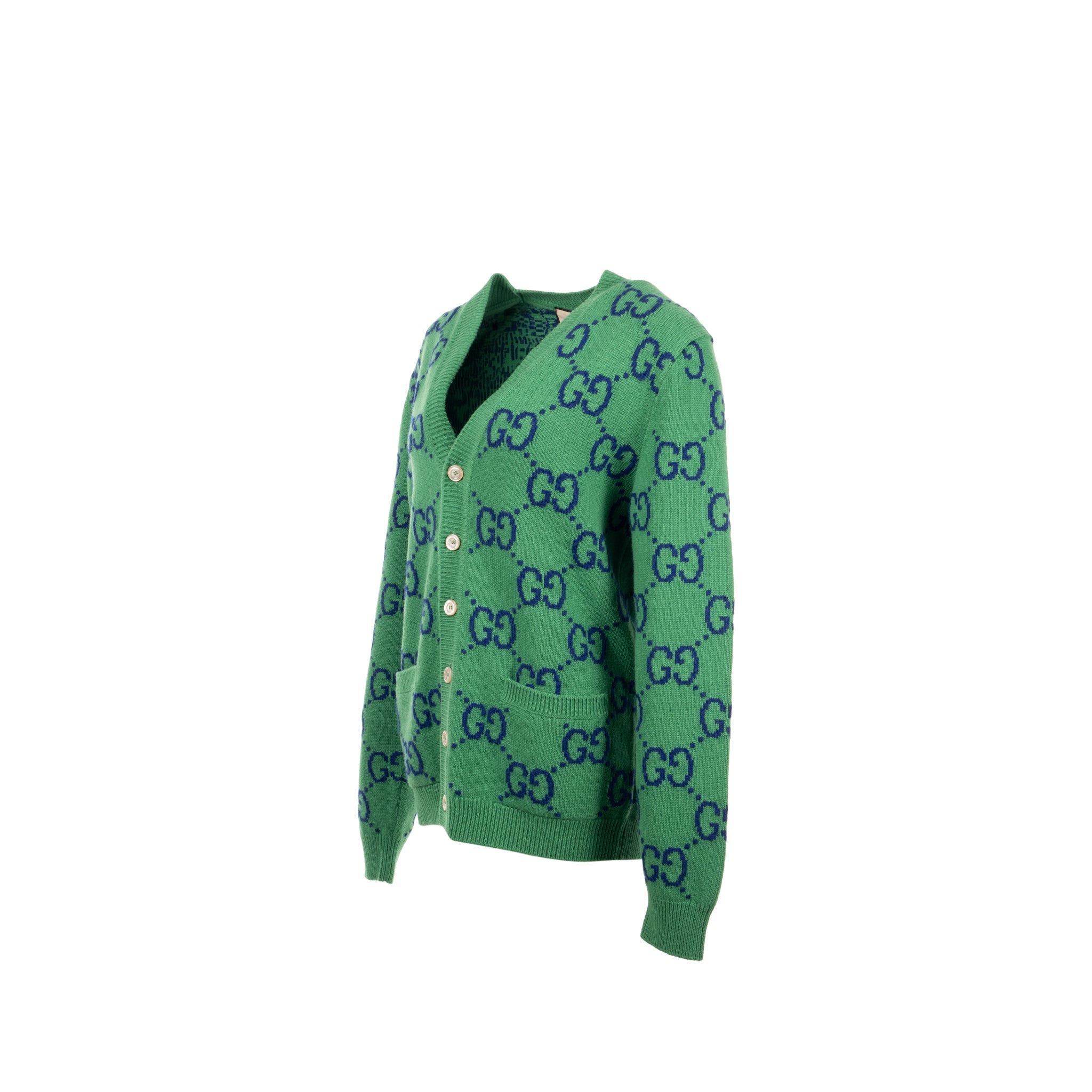 Gucci size S GG Knitted igan wool/laine Green/multicolour