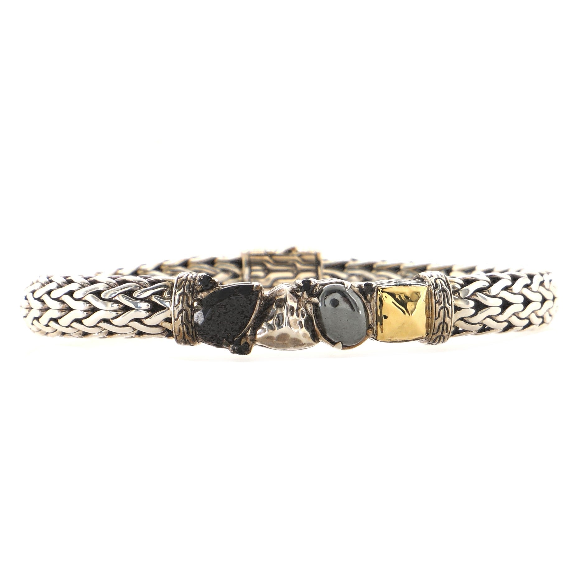 Classic Chain Bracelet Sterling Silver with 18K Yellow Gold, Black Sapphire, Spinel and Hematite 7mm