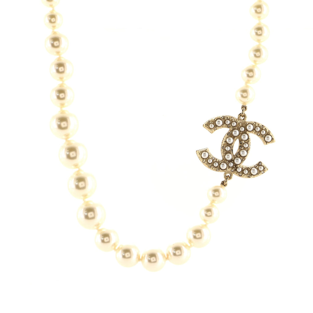 CC 100th Anniversary Short Necklace Metal with Faux Pearls and Crystals