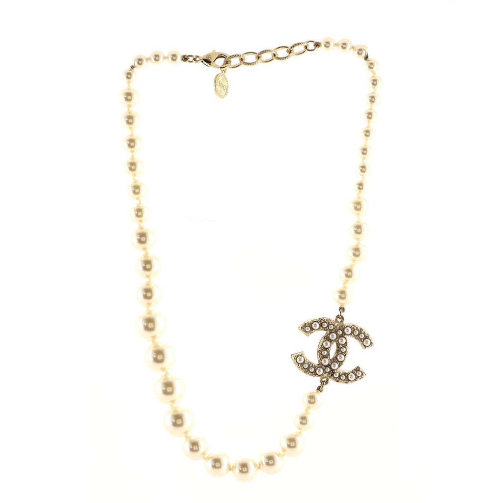 CC 100th Anniversary Short Necklace Metal with Faux Pearls and Crystals