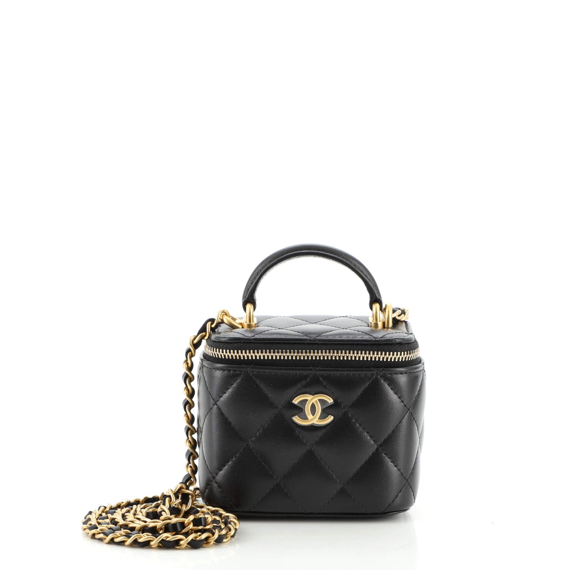Classic Top Handle Vanity Case with Chain Quilted Lambskin Mini
