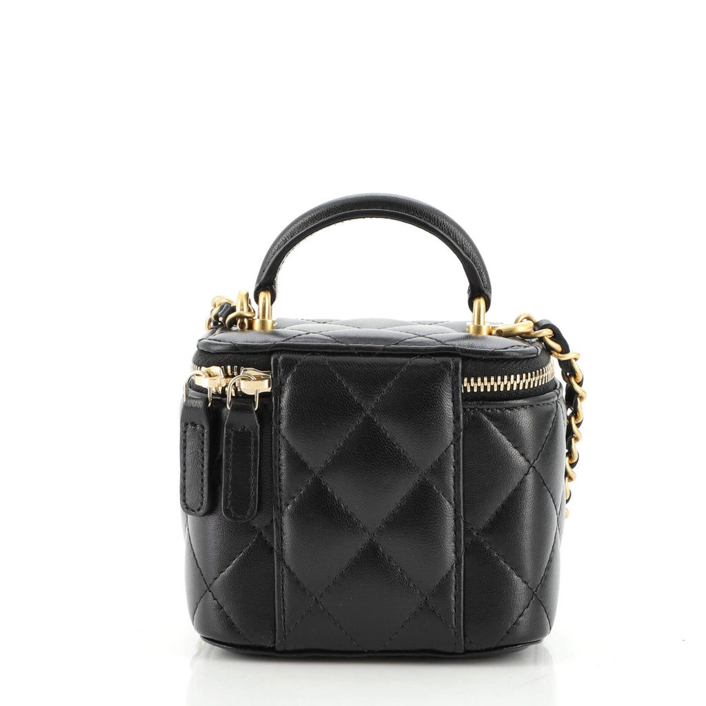 Classic Top Handle Vanity Case with Chain Quilted Lambskin Mini