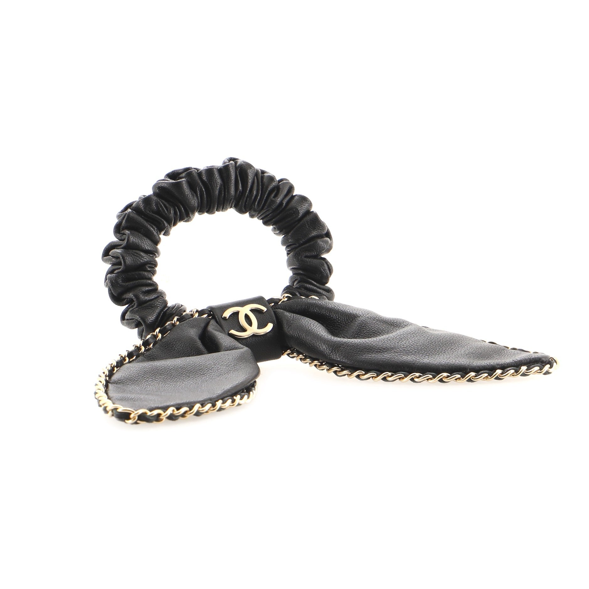 CC Chain Around Bow Scrunchie Lambskin XS