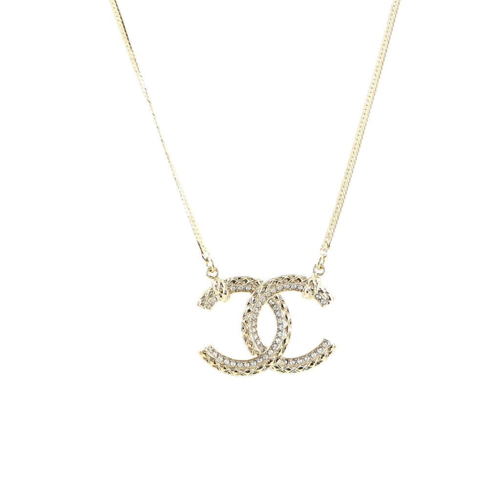 Quilted CC Pendant Snake Chain Necklace Metal with Crystals