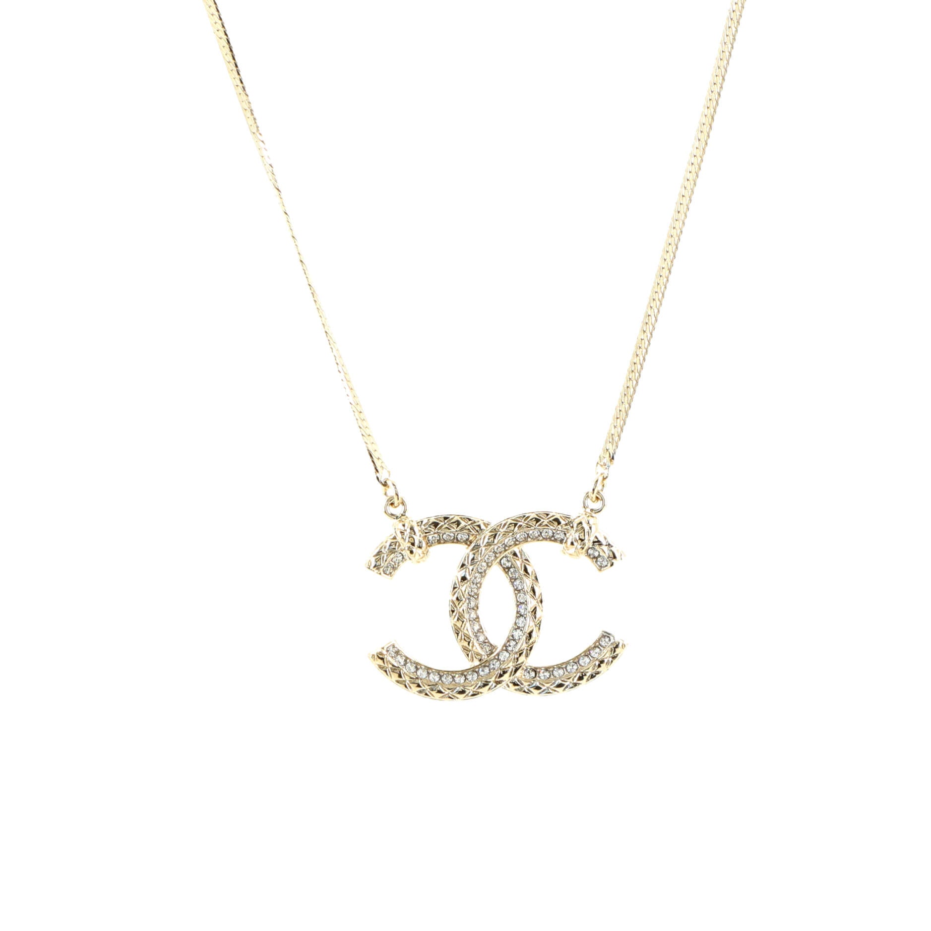 Quilted CC Pendant Snake Chain Necklace Metal with Crystals