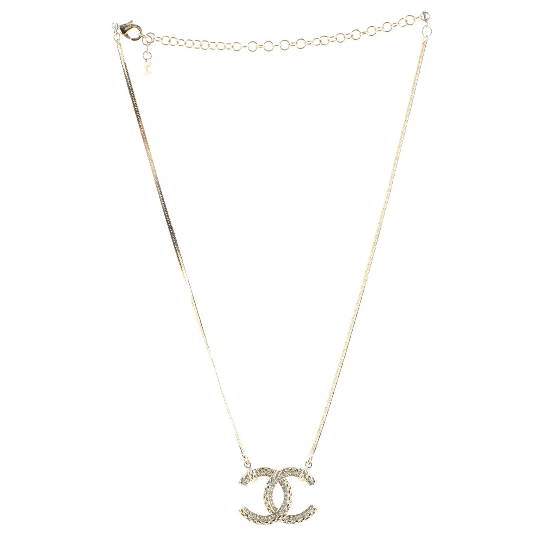 Quilted CC Pendant Snake Chain Necklace Metal with Crystals